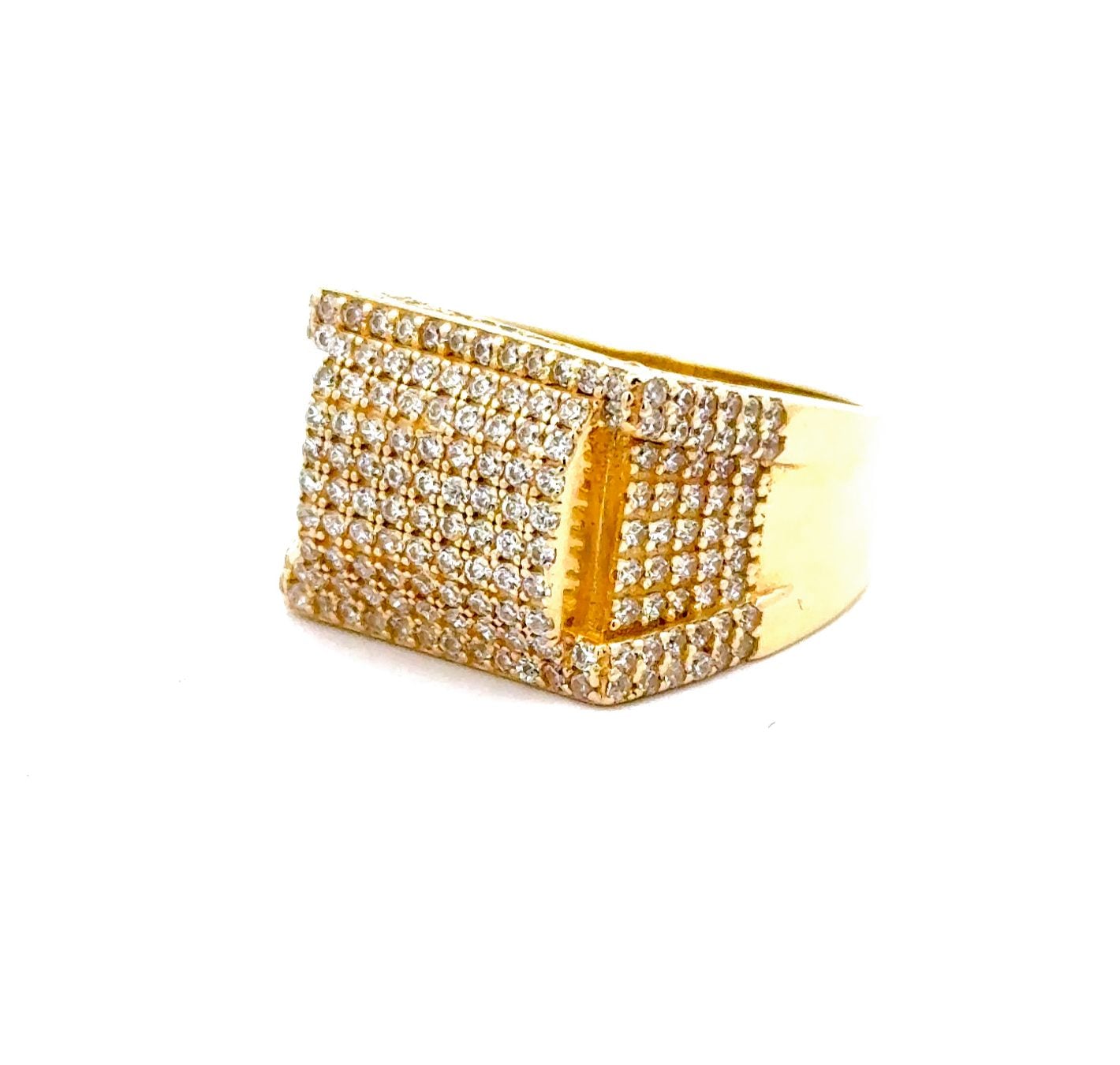 9K Yellow Gold CZ Stone Set Square Shaped Mens Ring Side 2